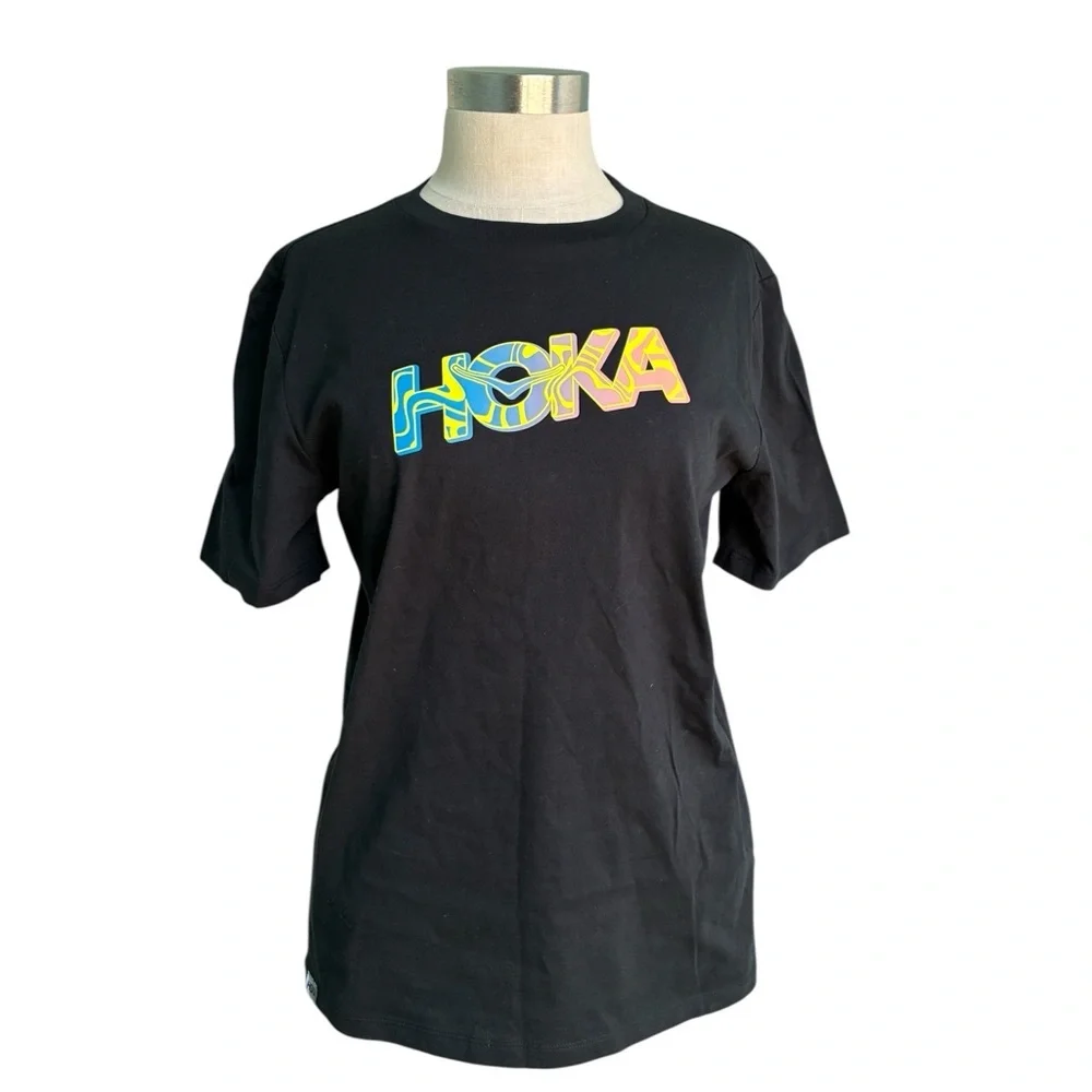 Hoka Black Tee with Vibrant Logo